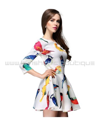 Bird Print Mini Skater Dress